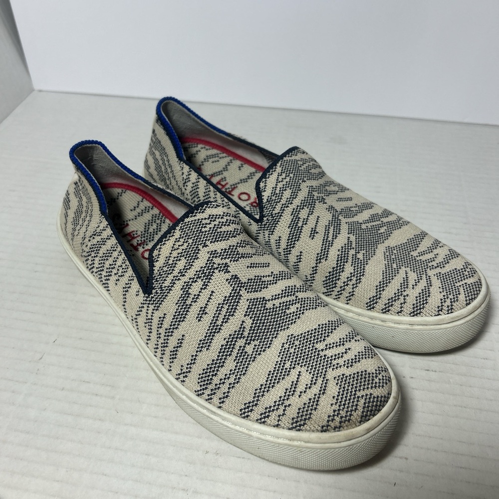 Rothy’s women’s slip on sneaker, Cream and Black Pattern